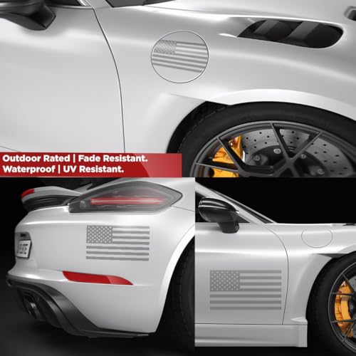 Image of American Flag Vinyl Decal USA Tactical Military Patriotic Subdued (Metallic Silver) (Set Of 2) Premium Waterproof Vinyl Decal Stickers for Car Truck RV Helmet Bumper Window Laptop Rearview Mirror