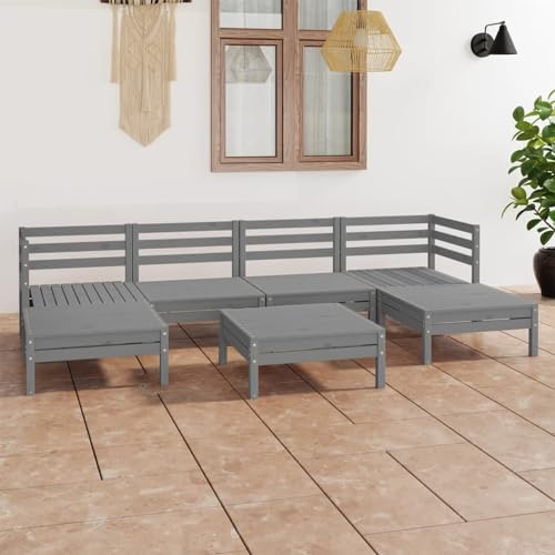 Xichuzi Juego de Muebles de jardín 7 Piezas, Muebles para Jardín Y Terraza, Set De Jardin Exterior, Conjunto Sofa Exterior Jardin, Muebles De Exterior Jardin, Madera Maciza de Pino Gris