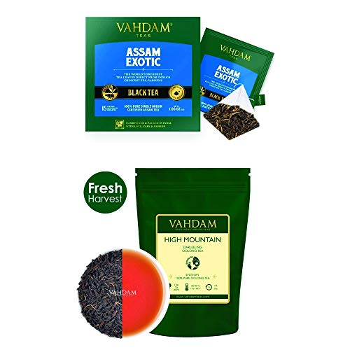 Vahdam, High Mountain Oolong Tea Leaves (3.53Oz) + Assam Exotic Black Tea - 30 Tea Bags, 100% Natural | Certified Pure Assam Tea Loose Leaf, Detox Tea | Rich & Malty, Value Pack | Make 80 Cups #TOP4