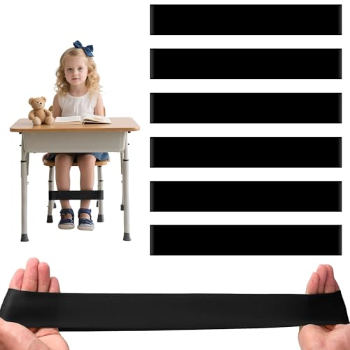 XHDMY 6 PCS Chair Bands for Kids With Fidgety Feet Colorful Chair Fidget Bands Desks Stretch Foot Band for ADHD Sensory Flexible Band Classroom Home Chair Fidget Tools (Black, 6 pcs)