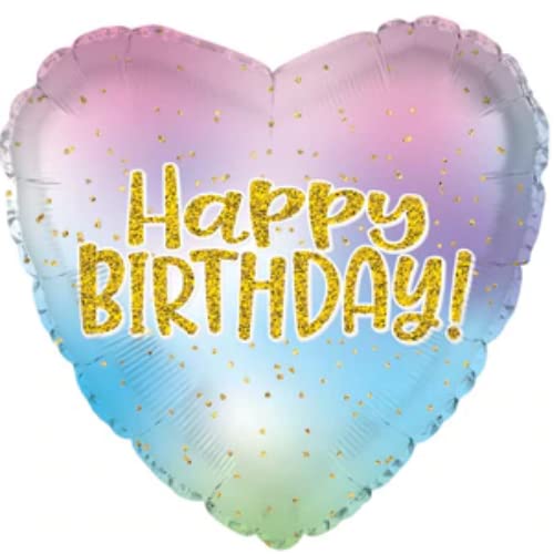 Happy Birthday Iridescent Heart Foil Balloon CTi Balloons 17 / 43cm Suitable for Helium