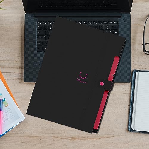 Image of NISUN 5 Pockets File Organizer, Expanding File Folder, Accordion Document Organizer, Adjustable Buckle Folder, A4 Portable Accordion Paper /Bill /Receipt Bag - Black /Pink
