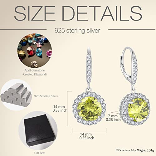 Crystal Earrings For Women Trendy - Guesma 10Mm Sterling Silver Dangle Earrings Peridot Round Created Birthstone - Infinity Leverback Earrings Gifts Jewelry For Evening Wear #TOP5