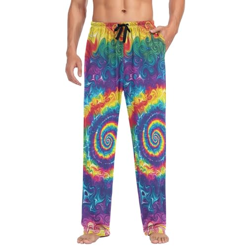Men's Pajama Pants Tie Dye Rainbow Swirl PJ Lounge Pants Soft Men Pajama Bottoms