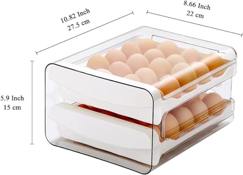 Porta Ovos para Geladeira - Organizador de Ovos de 2 Camadas com Gavetas Deslizantes - Capacidade pa