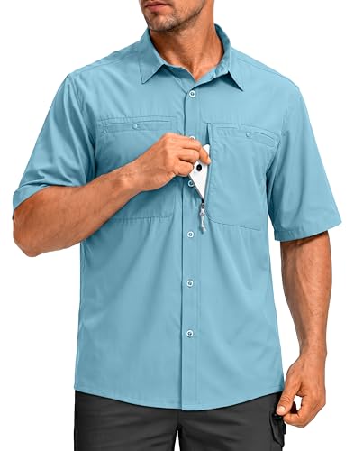 Image of G Gradual Men's Fishing Shirts with Zipper Pockets UPF 50+ Lightweight Cool Short Sleeve Button Down Shirts for Men Hiking