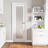 SMARTSTANDARD 24' x 80' French Interior Door, Tempered Frosted Glass Slab Door for Pantry Doors, French Doors, Pocket Doors, Solid Core prehung Interior Door Without Hardware Kit, White