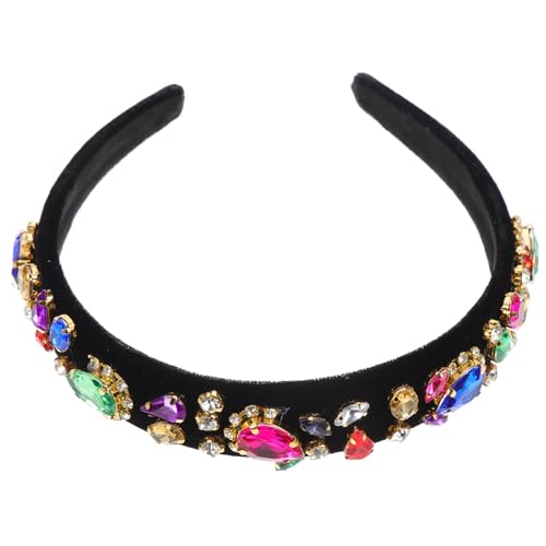 Diadema ancha de perlas y gemas elegantes para mujer con aleación ligera