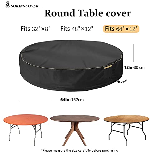 Sokingcover Patio Round Table Cover,Outdoor Round Table Cover 64" D X 12" H,Outdoor Table Cover Waterproof, Weather Resistant, Anti-Uv, Black #TOP1
