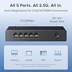 UGREEN 2.5Gb Switch, 5-Port Ethernet Switch, 5 x 2.5Gb Uplink, Plug & Play, Unmanaged Ethernet Splitter, Desktop/Wall Mount Network Hub, with LED, Fanless Quiet, for NAS, PC, Game Console - Image 3