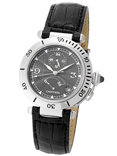 ［カルティエ] 腕時計 パシャ38mm メンズ N950 GMTパワーリザーブ SS/社外レザー W3105055 [中古品]
