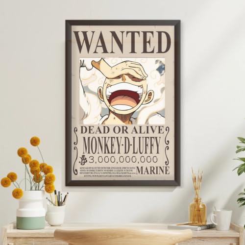 Image of Waltractive Monkey d Luffy Bounty Wanted Framed Poster from One Piece Anime - sleek Black Photo Frame - Perfect for Fans of Monkey d Luffy for Wall and Room Decoration