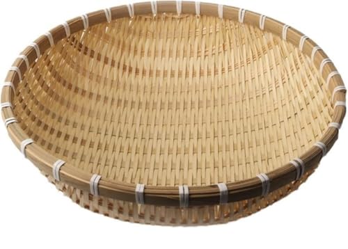 Xiraivke 竹編み浅口 天然竹製 竹ざる 水切りざる 丸 干し野菜 盛り付け 下ごしらえ 収納バスケット 汁なしラーメン用ざる 竹 そばザル 素麺の器 フルーツのとれ 手作業 竹編み丸型ちりとり収納バスケット竹ざる 青竹もり皿 水切りザル食品乾燥バス