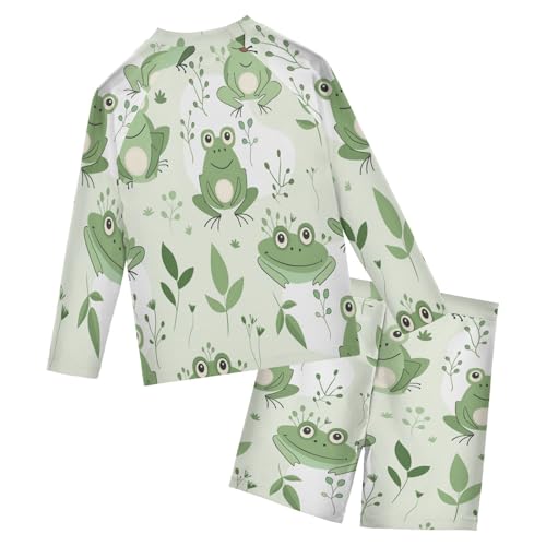 Frogs Grass Boys Swimsuit Rash Guard Toddler Kids Long Sleeve Swim Shirt and Trunks Swimwear Set 3-10Y2