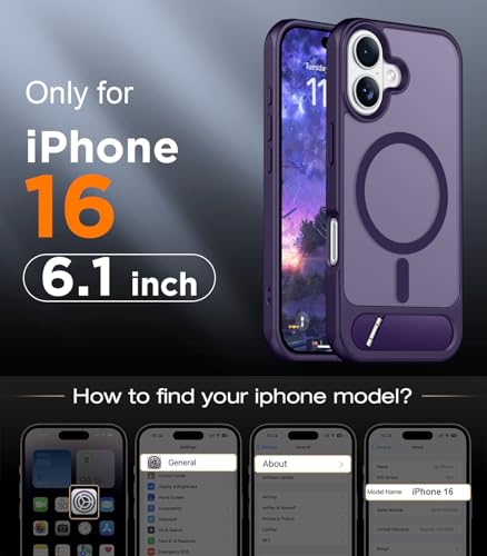Image of Magnetic Compatible with iPhone 16 Case, [Built-in Invisible Kickstand][Compatible with MagSafe] [Military Grade Shockproof] Slim Translucent Matte Phone Case for iPhone 16 6.1 inch