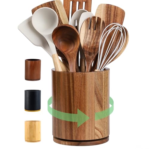 Wooden 360&deg; Rotating Utensil Holder for Kitchen