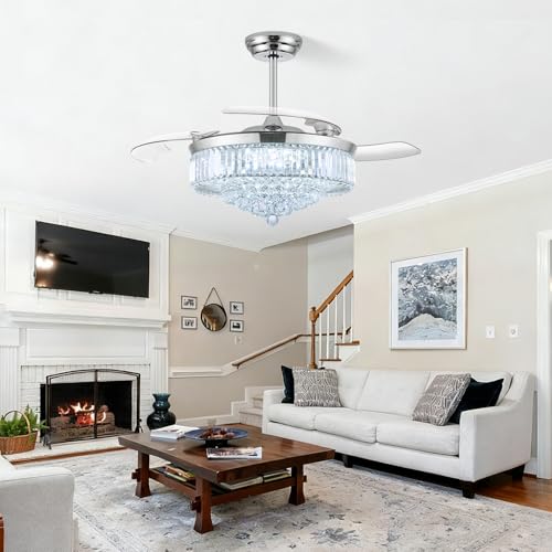 Image of 52'' Crystal Fandelier Ceiling Fan with Light, Chrome