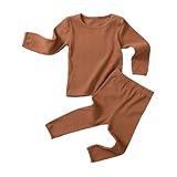 Baby Boys Girls Organic Soft Comfy Cotton Fall Winter Clothes Pants 2-Piece Pajama Set Solid Color Outfit (Brown, 9-12 Months(Size 73))