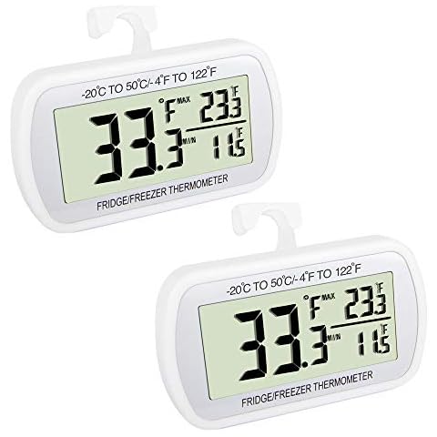 Waterproof Refrigerator Fridge Thermometer, Digital Freezer Room Thermometer, Max/Min Record Function Large LCD Screen and Magnetic Back for Kitchen, Home, Restaurants (2 Pack) Cover