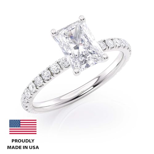 2 to 6 Carat Radiant Cut Moissanite Engagement Ring w 1/4 Carat Natural Diamond - 14K Gold (G-H/VS, SI, cttw, DEW) Promise Anniversary Ring for Women Size 4 to 11 Made in USA2