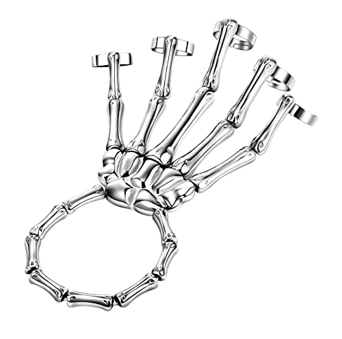 Image of LAKIYOYO 4pcs Halloween Skull Skeleton Hand Bracelet with Ring Punk Wristband Skull Fingers Hand Bracelet Skeleton Ring Hallowmas Gifts Jewelry