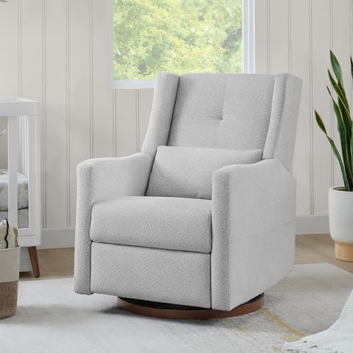 KISLOT Upholstered Recliner Swivel Glider Nursery Chair Reclining Performance Fabric Rocker with Wood Base,Boucle,Grey