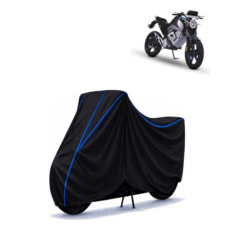 Image of Oben Rorr Oben Rorr Electric Bike Cover Water Resistant Universal Motorcycle Rain | Heavy Duty UV Protection, Dust, Scratch Indoor Outdoor All Weather with Black Blue Piping Elastic