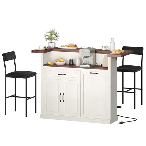 Homiflex Bar Table Stools, 55" Kitchen Island Storage,