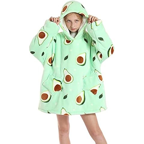 CHOBES Kids Hoodie Blanket Oversized Wearable Blanket Sweatshirt for Boys Girls with Pockets Soft Warm Cozy Blanket Hoodie One Size Fits All Avocado Green Cover