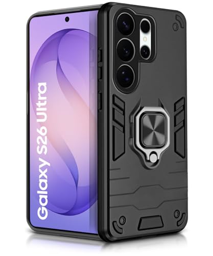 Image of WOW IMAGINE Shock Proof Back Case Mobile Cover for Samsung Galaxy S26 Ultra 5G 2026 | Back Cover Case (Tough Armor | Hybrid PC + TPU | Ring Holder & in-Built Kickstand | Black)