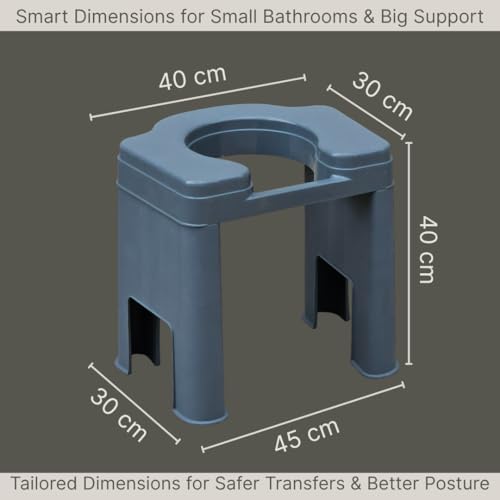 Image of Veayva FlexEase Commode Stool - Wide Seat, Non-Rust Plastic, Knock-Down Design | Shower-Friendly Toilet Stool for Elderly, Disabled, Adults | Lightweight & Hygienic (Onyx Noir Black)