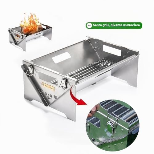 Barbecue a carbonella, girevole a 360°, con vassoio rimovibile e telaio in acciaio regolabile, griglie ribaltabili in acciaio inox, per picnic e feste in giardino