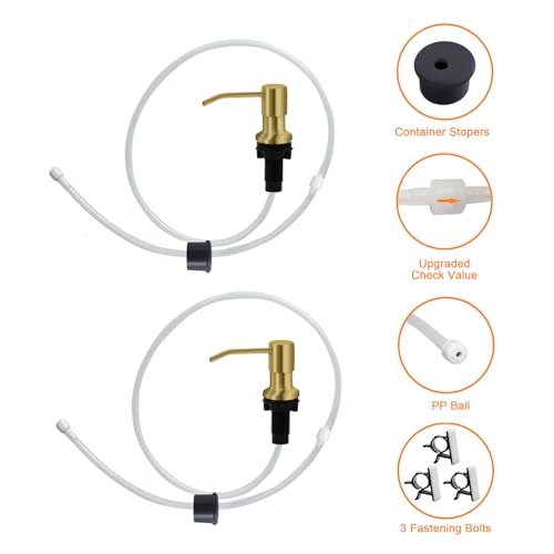 Image of Sink Soap Dispenser, Kichen Sink Soap Dispenser, 47 inch Extension Tube kit, Under Sink Soap Dispenser Pump, No Need More Refills (Golden, 2 Pack)
