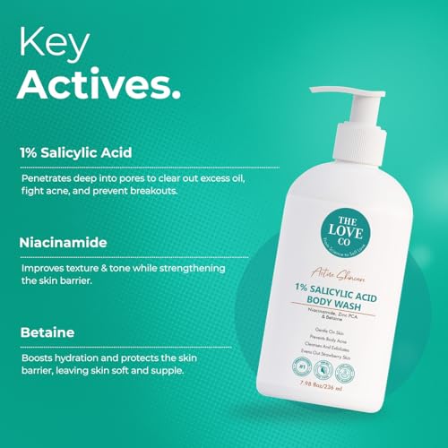 Image of The Love Co 1% Salicylic Acid Body Wash 236ml | Body Acne & Back Acne Body Wash for Bacne, Breakouts & Clogged Pores | With Niacinamide & Zinc | pH Balanced, Non-Drying, Fragrance Free