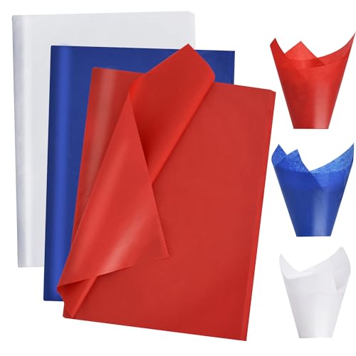 Image of BEISHIDA 100 Sheets White Blue Red Tissue Paper Bulk, Wrapping Tissue Paper for Gift Bags, 14 x 20 Inch Gift Wrap for Independence Day Birthday Wedding Graduation DIY Crafts Holiday Flowers