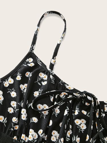 Image of BEAUDRM Women's Plus Size Floral Cami Dress Bow Tie Knot Sleeveless A Line Flared Dresses