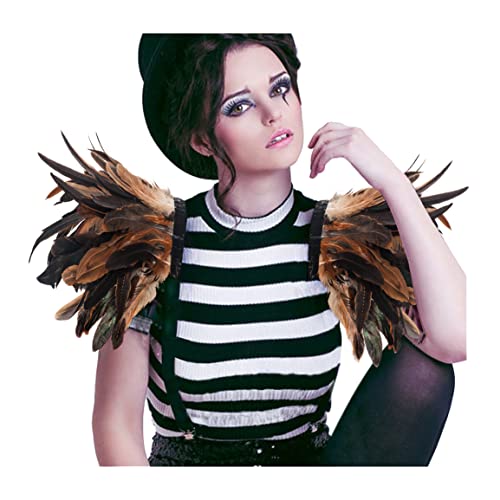 LVOW Feather Epaulet Shrug Feather Shoulder Strap Halloween Costumes Pack of 2(Nature-1)