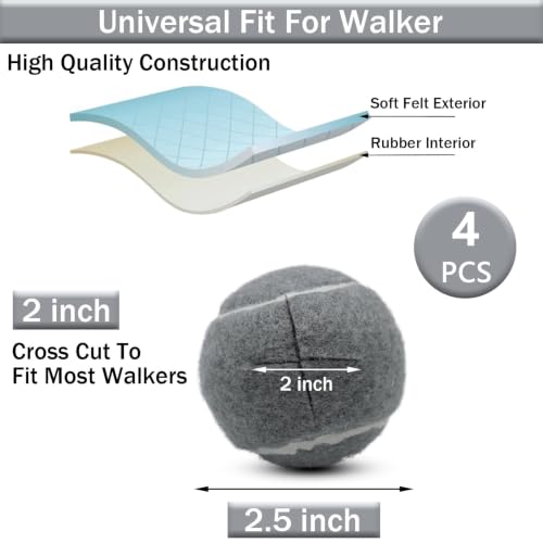 Image of SHYUJAJIE 4 PCS Precut Walker Tennis Balls for Furniture Legs and Floor Protection, Heavy Duty Long Lasting Felt Pad Glide Coverings for Chair (Grey)
