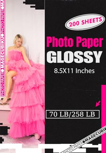 Glossy Photo Paper 8.5 x 11 Inches,200 Sheets 70 lb/258 gsm Premium Heavyweight Photographic Paper for Inkjet Printer Instant Dry Professional Postcard Picture Paper Use Dye Ink
