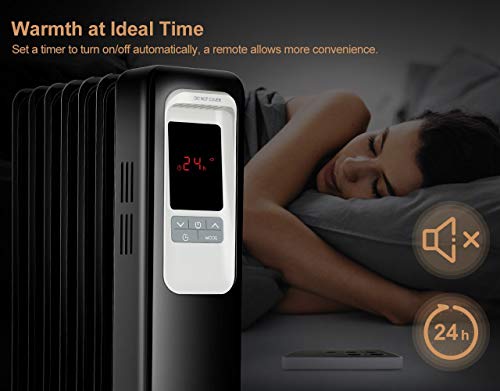 Aikoper Space Heater, 1500W Oil Filled Radiator heater with 24-Hours Timer, Remote Control, Digital Thermostat, Tip-over & Overheat Protection, Electric Portable Heater for Full Room Indoor Office