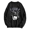 Generisch Women's Hoodie Long Sleeve Sweatshirt without Hood in Women's Style with Black Bird Pattern, black, M #2