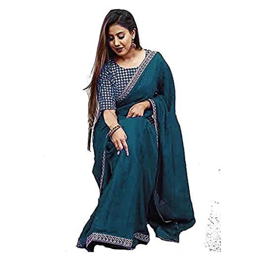 Nplash Fashion Women's Silk Embroidery Border Saree with Heavy Work Blouse Unstitched Piece (rama)