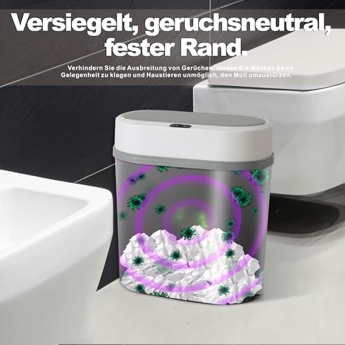 sapisecret 2er Set Mülleimer Bad mit Sensor, 8L Elektrischer Mülleimer mit Deckel, Schmal 15cm Automatischer Mülleimer für Badezimmer WC & enge Ecken, Geruchsdicht (Schwarz, Weiß)
