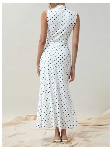 Image of Milumia Women's Polka Dots Maxi Tank Dress Vintage Mock Neck Sleeveless Elegant Long Dresses