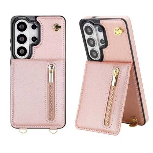 Étui Samsung Note 10 or rose portefeuille zippé avec coque silicone à rabat