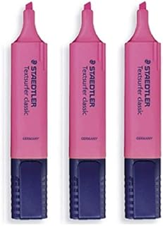 Staedtler Pink Highlighter Pens Textsurfer Classic Ultra Soft 1-5mm Chisel Tip Fast Dry Refillable Ink Jet Safe 364-23 (Pack Of 3)