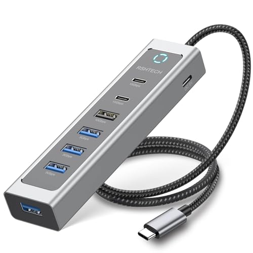 RSHTECH 7-Port USB C Hub Splitter 10Gbps with 3 USB-3.2 (2C + 1A), 4 USB-3.0 Ports and 2ft Long...