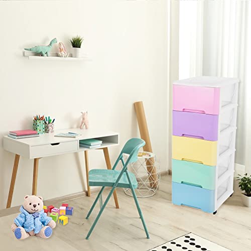 Naivees 5 Drawer Storage Cart And Personal Organizer, Heavy-Duty Plastic Storage Drawers Mobile Cabinet With Casters, Large Containers For Storing Arts, Crafts, Clothes And Toys (5 Drawer-Colorful) #TOP1