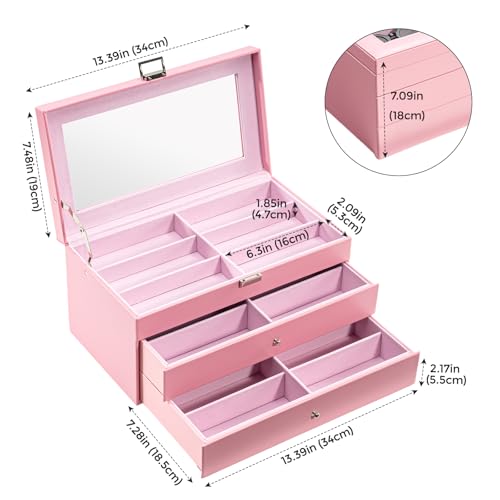 Image of ProCase 3-layer Sunglasses Storage Organizer, 18 Slots Leather Sunglass Box Multiple Pairs Eyeglass Cases Eye Glass Eyewear Display Holder for Men Women -Pink