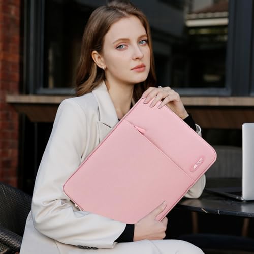 Image of MOSISO Laptop Case 16 inch, 15-15.6 inch Laptop Sleeve Compatible with MacBook Pro 16 M4 M3 M2 M1, HP Acer Dell Lenovo ASUS Notebook, Polyester Vertical Computer Sleeve Bag with Pocket, Pink